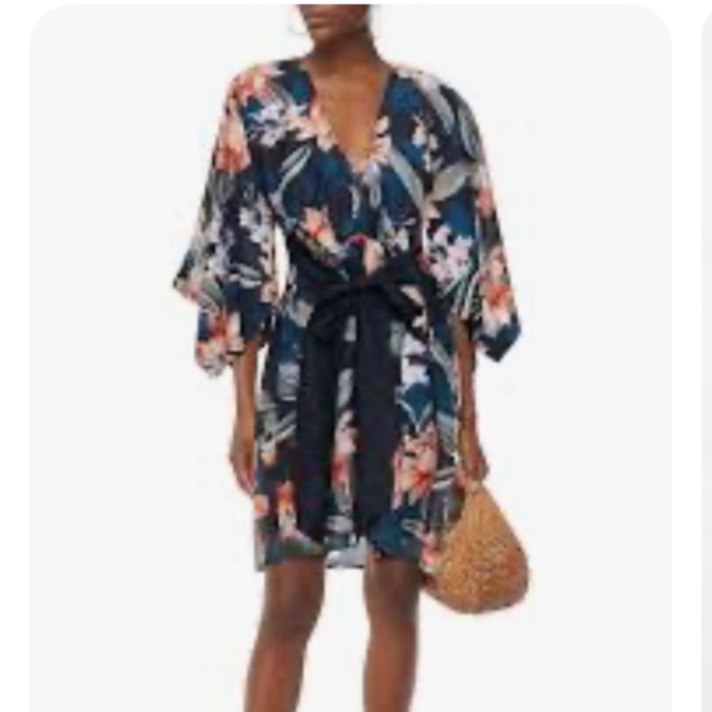 JETS size S Serendipity kaftan/cover up, tropical print on blue background BNWT - Picture 4 of 12